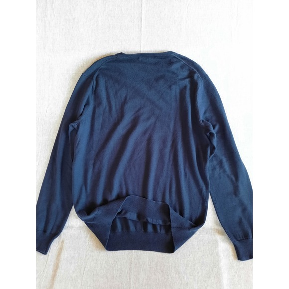 J. Crew Men's Medium V-Neck Stretch Sweater Long Sleeve Navy Blue Cashmere Blend - Picture 7 of 8